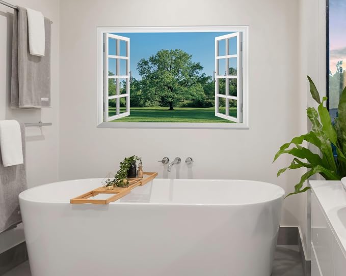 FLFK Fake Window Wall Mural - Grass and Trees Faux Window Wall Sticker for Wall Decor, Peel and Stick Wall Decals,48"x32",Set of 2 Sheets - Image 6