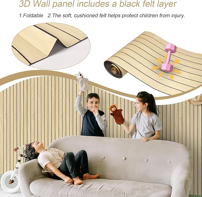 Naphite 3D Wood Slats Peel and Stick Wall Panels,PVC Thicken 118in 15.7in | Oak Natural Wood Grain,Flexible Wall Paneling for Accent Wall Bedroom Ceiling,Faux Wooden Self Adhesive,Acoustic Foam Panels - Image 4
