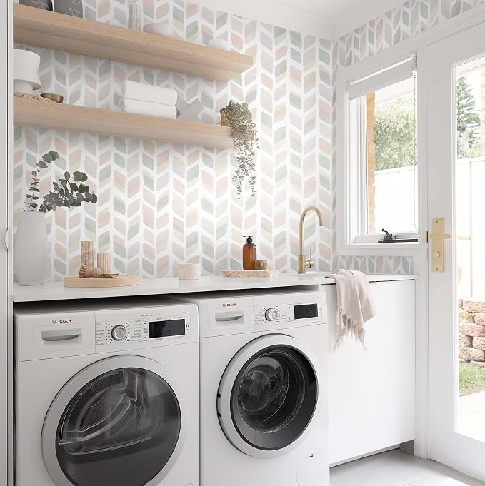 17.3in X32.8ft Boho Peel and Stick Wallpaper Pink Checkered Contact Paper Neutral Geometric Wall Paper Modern Self Adhesive Removable Wallpaper for Bathroom Kitchen Cabinet Waterproof Vinyl Roll - Image 7