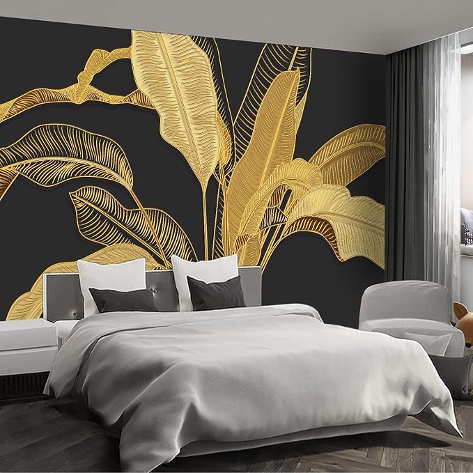 Gold Banana Leaf wall murals Peel and Stick self Adhesive Wallpaper for Bedroom Living Room - 58"x86" by Fightal