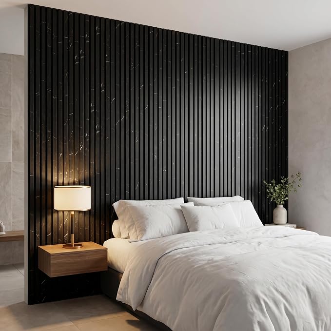 Wood Slat Acoustic Panels, 94.5x12.6 Inch, Black Marble, 2 PCS | (16.5ft²) 3D Wall Panels, Interior Wall Decor Noise Cancelling, Fluted Sound Absorbing Panel for Office,Home,Theater,Studio - Image 2