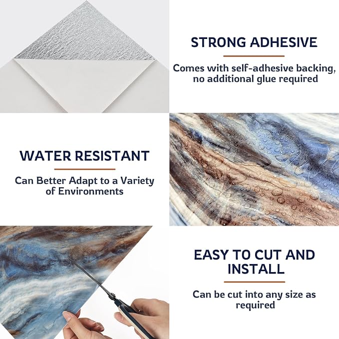Marble Peel and Stick Backsplash Tile, 11.8" x 11.8" Self-Adhesive Waterproof Wall Panels for Kitchen, Bathroom, Living Room, 30-Pack (Not Real Tile) - Image 8