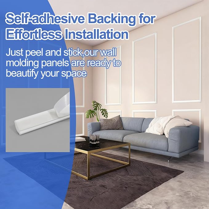 RELIANCER Peel and Stick Wall Molding Kit,30PCS Pre-Cut Door Molding Panels,3D Moulding Wainscoting Panel,Self Adhesive Walls Moulding Trim,Wall Modular Frames for Interior Walls Decor Home Bedroom - Image 6