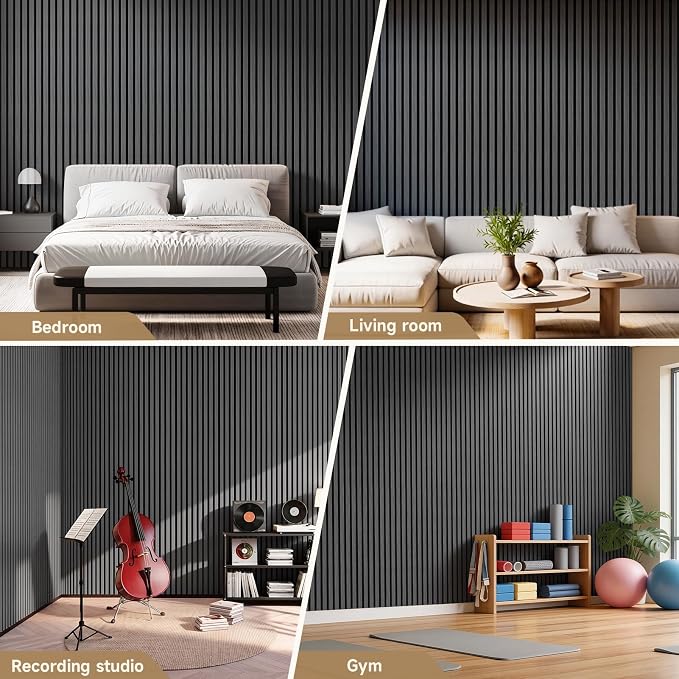 INMOZATA Wood Panels for Wall Acoustic Wood Slat Wall Panels Black | 3D Fluted, Soundproof Wall Paneling for Interior Accent Wall Decor Living Room Bedroom & Office, 4 Pack 94.5" x 7.9" 21 ft² - Image 6