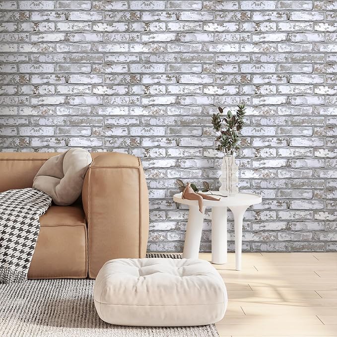 Commomy Faux Brick 3D Wall Panels - Not Real Brick 12 pcs of 22.8" x 11.8" | 22.8" x 11.8" Peel and Stick Tile Whitewash Brick Textured for Kitchen,Bedroom, Living Room（Covers 22.48 sq.ft） - Image 8