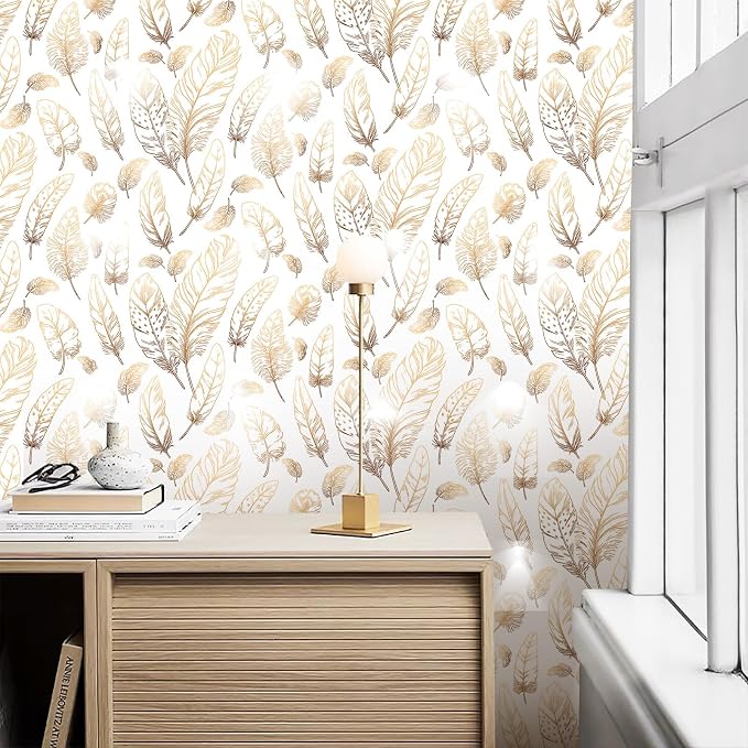 White Peel and Stick Wallpaper 17.7"x120" Feather Wallpaper Removable Modern Vinyl Wall Paper Waterproof Contact Paper for Bedroom Living Room - Image 8
