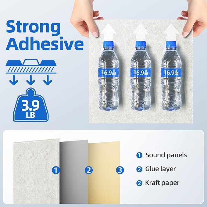 20 Pack Acoustic Panels with Self Adhesive Sound Proof Foam Panels for Wall | 12" X 12" X 0.4" High Density Soundproof Wall Panels, Brick Sound Absorbing Panels for Home Studio Office Decor - Ivory - Image 4