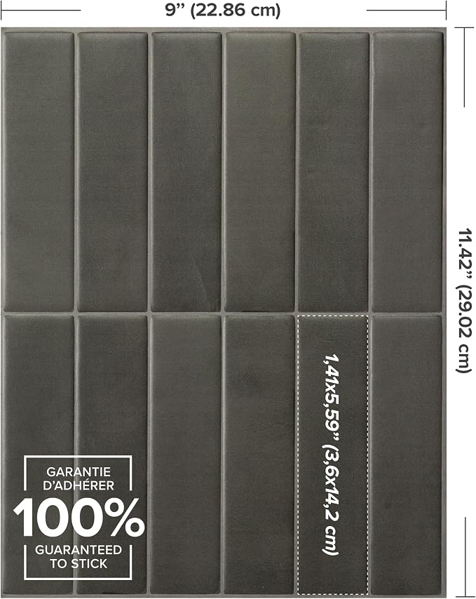 Smart Tiles Peel and Stick backsplash, Stacked Smoke Gray, 11.43"x9" | Pack of 5 (3.5 sq ft), Matte, Heat/Moisture Resistant, Low VOC, Kitchen/Bathroom, Renter Friendly, Made in Canada - Image 4