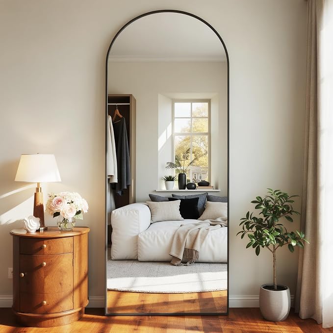 58"x18" Arched Full Length Mirror, Full Body Floor Mirror, Black - Image 3