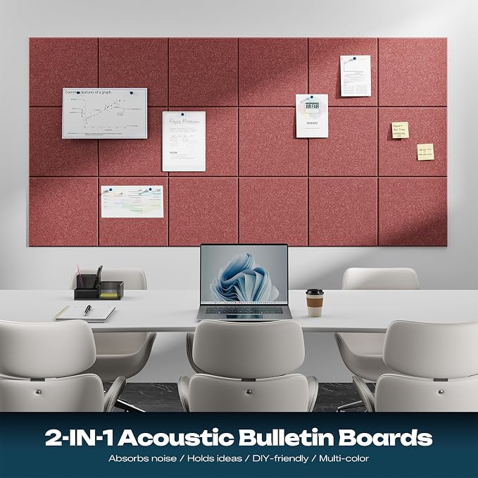 Sonicism 12 Pack Acoustic Wall Panels with Self-Adhesive, 12" X 12" X 0.4" Sound Proof Foam Panels, Decorative Soundproof Wall Panels, Sound Proof Absorbing Tiles for Home & Offices, Red - Image 3