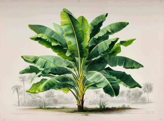 ASJ Tropical Peel and Stick Wallpaper Mural, Vintage Banana Tree Green | Seamless edge-to-edge match. Botanical illustration artwork, 157x98 in, premium fabric, bedroom living room decor. - Image 2