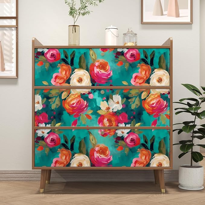 BOKEBEVE Floral Wallpaper Peel and Stick Boho Teal Blue 17.5 x 787In | Super Long Removable Renter Friendly Vibrant Watercolor Wall Paper for Bedroom Bathroom Living Room Feature Accent Wall - Image 5