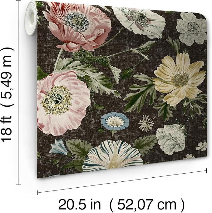 Vintage Poppy Black Peel and Stick Wallpaper by RoomMates, RMK12810PL - Image 6