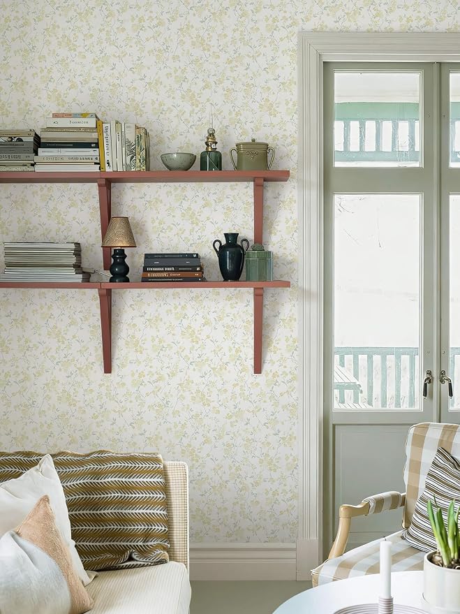 Peel and Stick Wallpaper for Nursery Yellow Cherry Blossom Waterproof | 393"×17.3" Yellow Floral Watercolor Wallpaper Gentle Accent Wall Decor with Grid Lines for Bedroom Vinyl Self-adhesive - Image 7