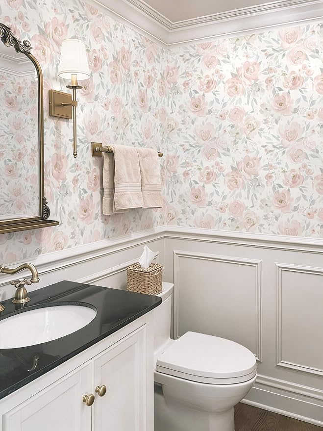 Heroad Peel and Stick Wallpaper Floral Wallpaper Pink Flower Contact Paper Rose Removable Self-Adhesive Wall Paper for Cabinets Bedroom Bathroom Stick on Walls Papel Tapiz para Pared 17.3''x78.7'' - Image 9