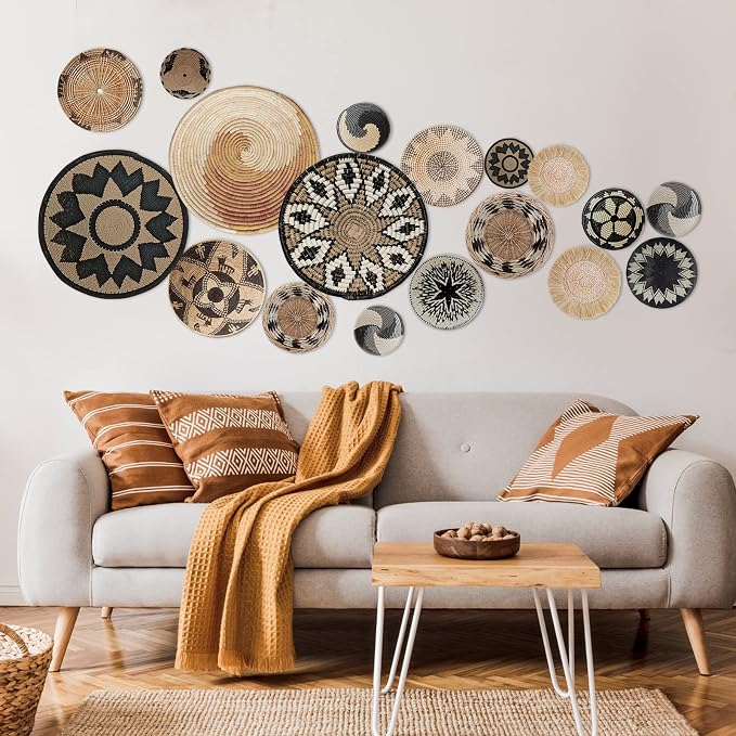 Glenmal 18 Pcs Boho Basket Wall Decals Round Wall Sticker Modern Decor Peel and Stick Decor Sticker Removable Boho Stickers Rustic Art for Bedroom Office, Stickers Only(Rustic Style) - Image 5