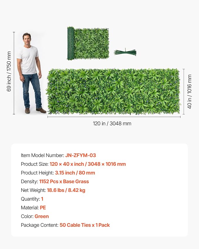 VEVOR Artificial Plant Wall, 40 x 120 in Artificial Boxwood Panels, Sun Protection Greenery Backdrop Privacy Hedge Fence, Fake Grass Screen for Wedding, Indoor, Outdoor Garden, Backyard,Mixed Leaf - Image 7