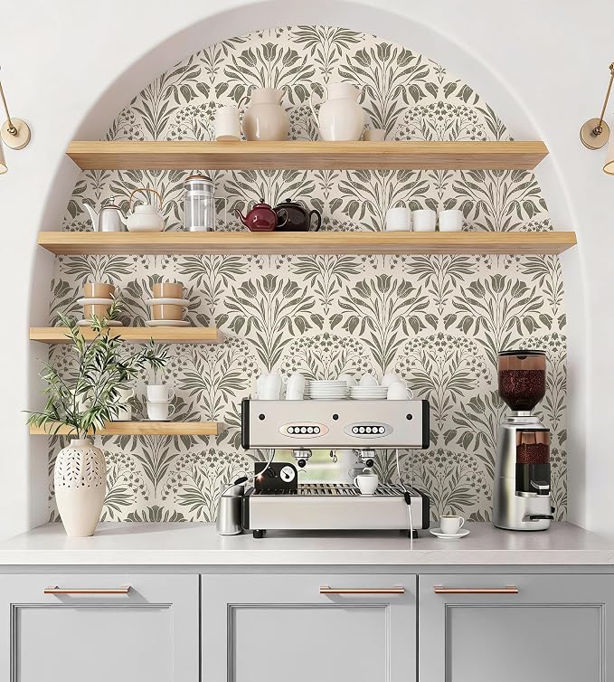 Vintage Tulip Floral Peel and Stick Wallpaper Retro Gray Contact Paper | 17.3in X 118in Tulip Flowers Self Adhesive Wallpaper Dark Botanical Removable Wallpaper for Bedroom Accent Wall Decor - Image 8