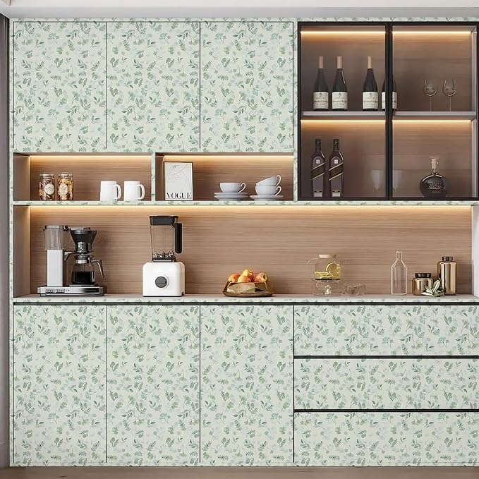 Sage Green Watercolor Floral Peel and Stick Wallpaper, 17.3" x 472" Removable & Waterproof Vinyl Wallpaper, Soft Pastel Flower Self-Adhesive Contact Paper for Nursery Bedroom Cabinets - Image 9