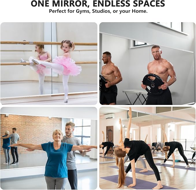 Home Gym Mirror for Wall, 48x28x2PCS Frameless Full Length Mirror, Silver - Image 3