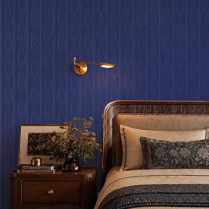 JiffDiff Navy Blue 3D Embossed Textured Peel Stick Wallpaper 17.3"x800" | Removable Renter Friendly Contact Paper, Waterproof Self Adhesive Wallpaper for Bedroom, Bathroom, Decor - Image 2