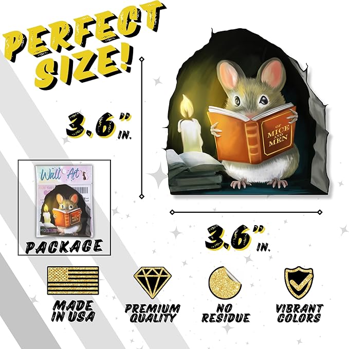 Mouse Reading Book, Wall Decor Sticker Decal, Kids Room, Classroom, Home, Bedroom, Bookcase, Book Lover, of Mice and Men, Children, Adorable, (Mouse Reading Book) - Image 4