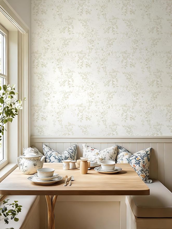 Dimoon 17.3"x394" Floral Peel and Stick Wallpaper Vintage French Contact Paper Beige Neutral Textured Stick on Wall Paper Renter Friendly Removable Self Adhesive Wallpaper for Cabinet Vinyl Roll - Image 9