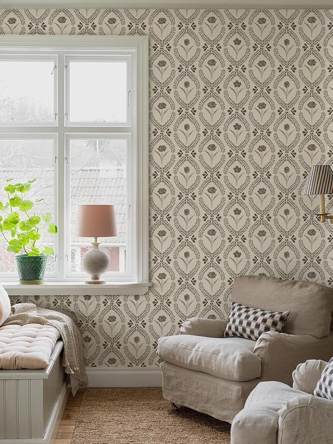 Orainege Vintage Wallpaper Peel and Stick Brown Floral Wallpaper | 16.9in x118.1in Leaf Contact Paper Vinyl Removable Self Adhesive Boho Botanical Wall Paper for Bedroom Shelf Cabinet Decor - Image 7