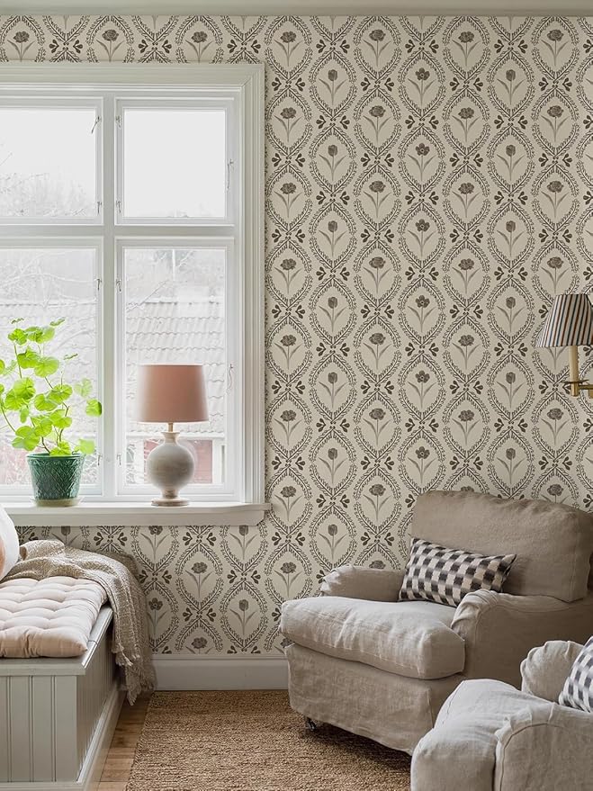 Orainege Vintage Wallpaper Peel and Stick Brown Floral Wallpaper | 16.9in x393.7in Vinyl Removable Self Adhesive Botanical Wallpapers for Bedroom Living Room Décor - Image 3