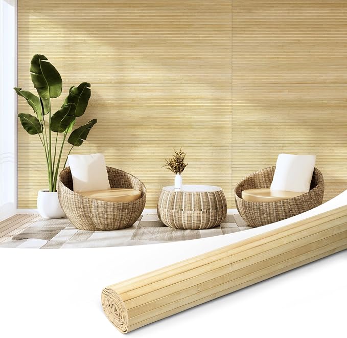 Art3d 48 x 96 in Pole Wrap Natural Bamboo Wall Panel, 1-Pack, Raw | Renewable Raw Board, Waterproof, No Emission, Wear-Resistant, Freely Cuttable, Stylish Wall Decor for Bedroom and Office by Art3d