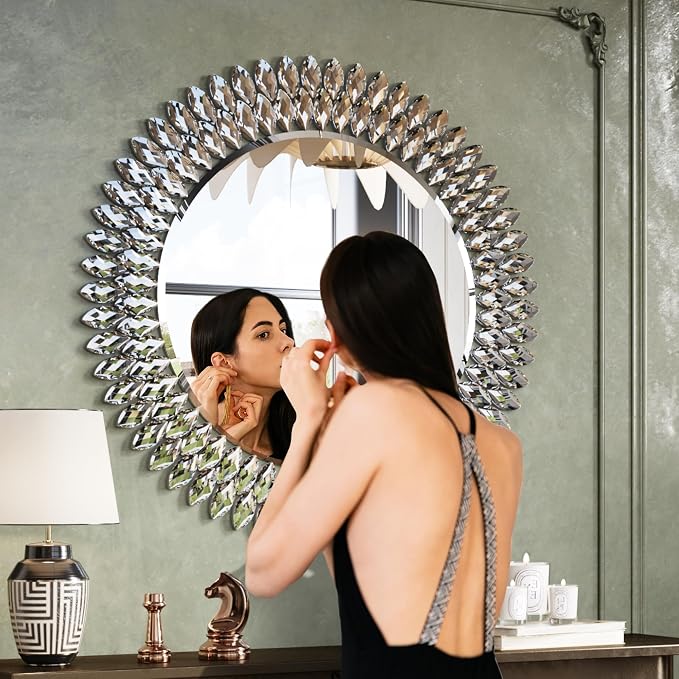Kelly Miller 28" Jeweled Luxury Round Decorative Wall Mirror - Image 3