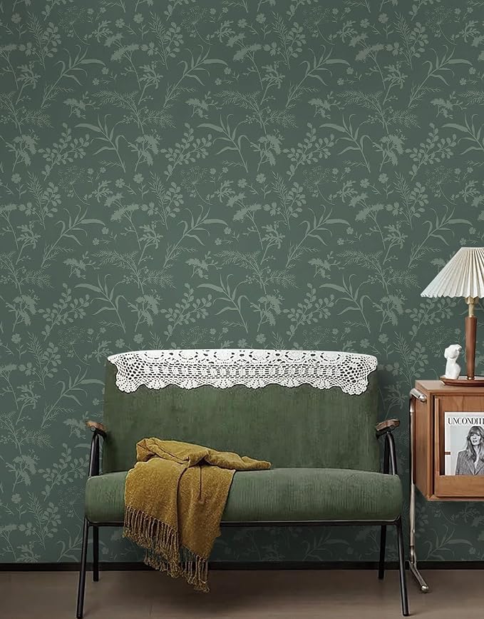 Heroad Sage Green Peel and Stick Wallpaper Boho Floral Contact Paper for Cabinets Waterproof Leaf Removable Wallpaper Self Adhesive Decorative Wall Paper for Bedroom Bathroom Walls 17.3''x393'' - Image 6