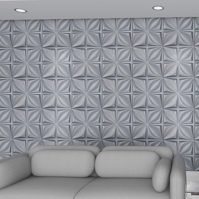 Art3d Matt Grey Silver 3D Wall Panel PVC Flower Design Cover 3 Sq Meter, for Interior Wall Decor in Living Room,Bedroom,Lobby,Office,Shopping Mall - Image 2
