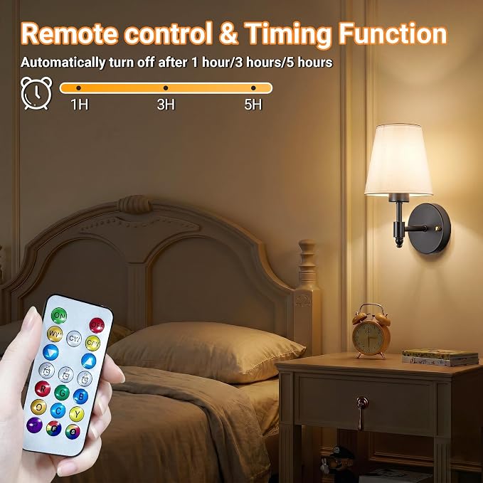 Nekhung Battery Operated Wall Sconce, Peel and Stick Sconces Set of 2 | Wireless Adhesive Stick On Wall Sconce, 10000mAh Rechargeable RGB Bulb with Remote, No Drill Wall Light for Bedroom Decor - Image 7
