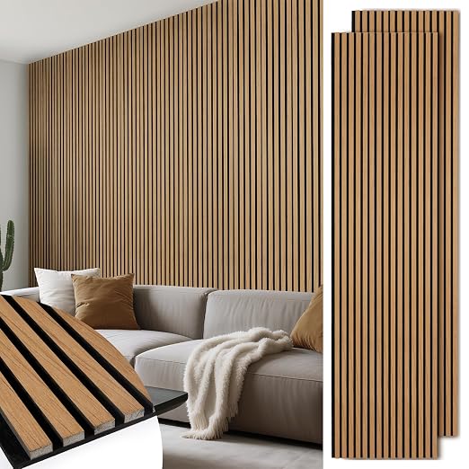 Acoustic Wood Slat Panels, Soundproof Wooden Wall Panels, 3D Fluted Panel for Interior Wall Decor, Living Room, Bedroom (Teak, 106 * 47.2 inch) by LARWORKS