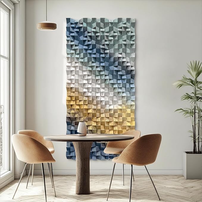 LIUZEYUE Wood Mosaic Wall Decor with Wave-Flow Block Texture, 3D Pine Art | wood wall art; cool gray and ochre, natural grain detail; living room blank-wall focal art; 31.5 x 63 in by Unknown