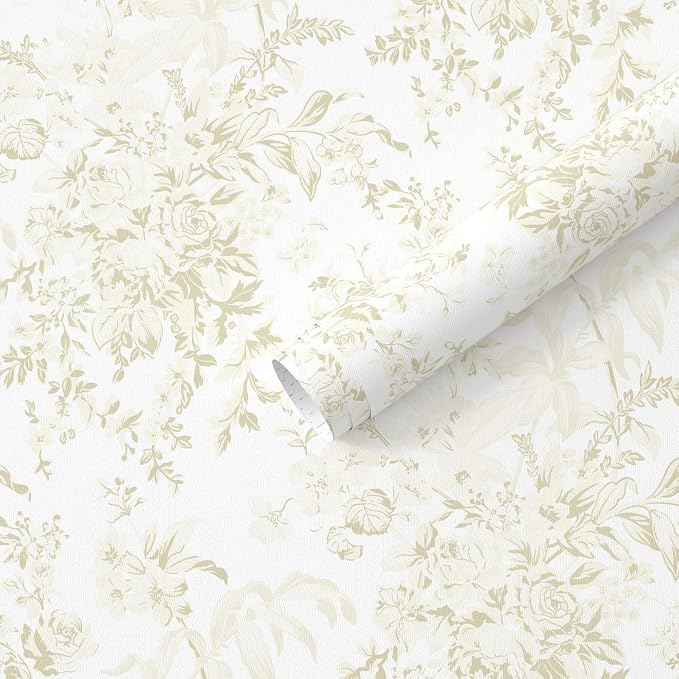 Heraod Floral Peel and Stick Wallpaper Boho Beige Contact Paper Toile Leaf Wall Paper Removable Self Adhesive Stick on Wallpaper for Nursery Bathroom Bedroom Renter Friendly Vinyl Roll 17.3''X196'' by HeroadBrand