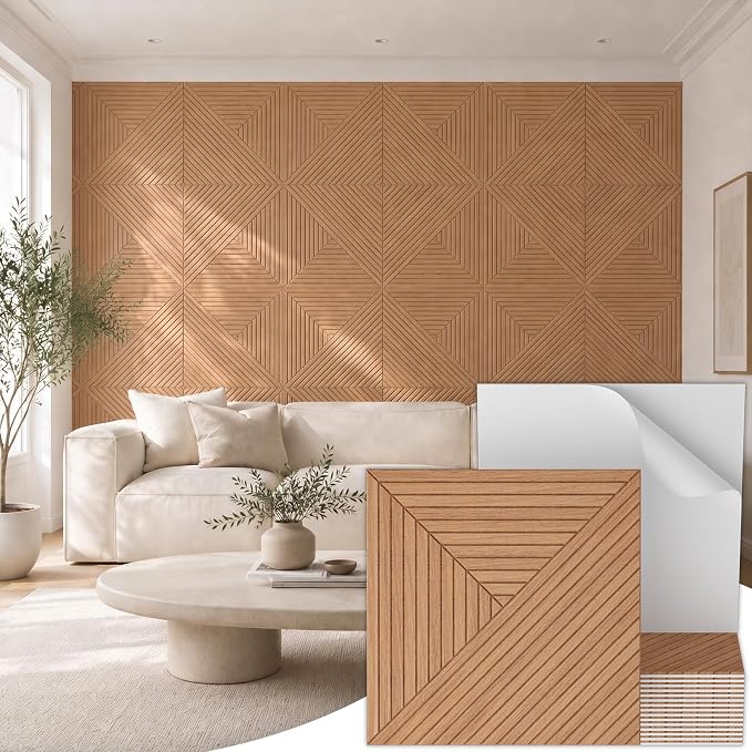 TONOR Acoustic Wall Panels Peel and Stick, 16 Pack 23.6''x23.6''-62 sq.ft. High-Density Acoustic Wood Panels Alternative. Soundproof Wall Panels for Interior Wall Decor, Home, Bedroom, Natural Oak by TONOR