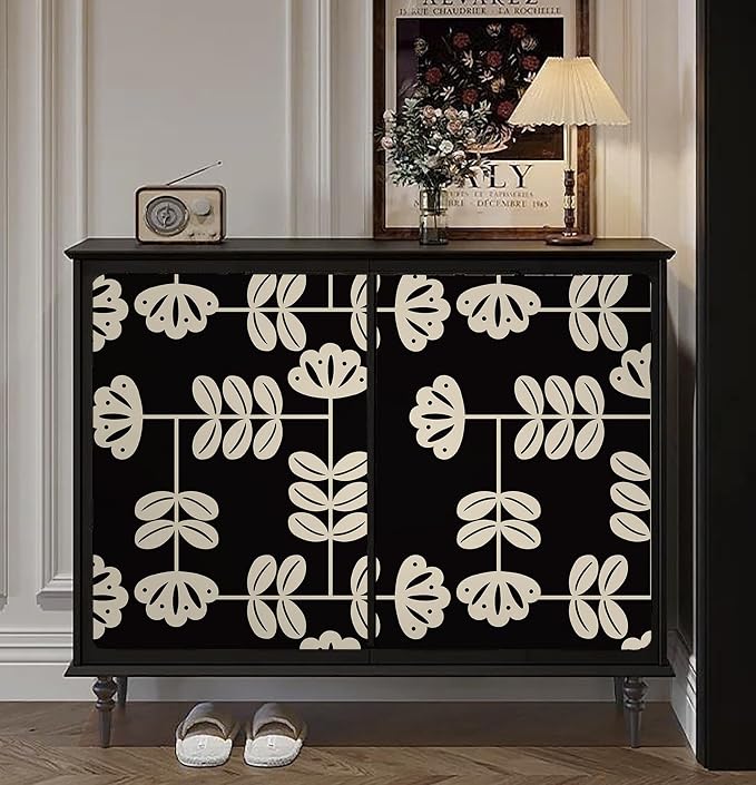 HeloHo Peel and Stick Wallpaper Black and Cream White Wallpaper Vintage Wall Paper for Bedroom Modern Self-Adhesive Removable Thicken Waterproof Contact Paper for Cabinet Bathroom Vinyl 78.7"x17.3" - Image 6
