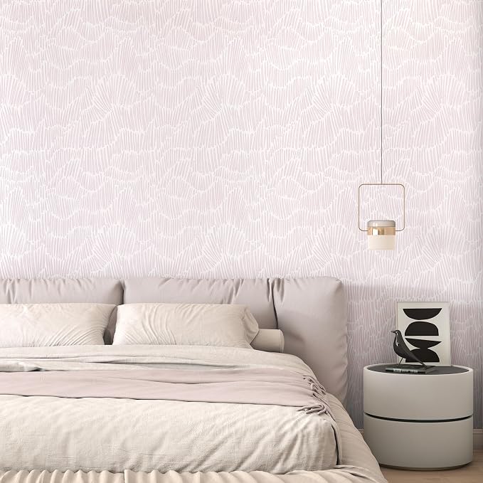 Theper Pink Peel and Stick Wallpaper Boho Striped Contact Paper 17.3"×393" | Simple Modern Removable Self Adhesive Wallpaper for Bedroom Cabinets Waterproof White and Pink Wall Paper Vinyl Roll - Image 4