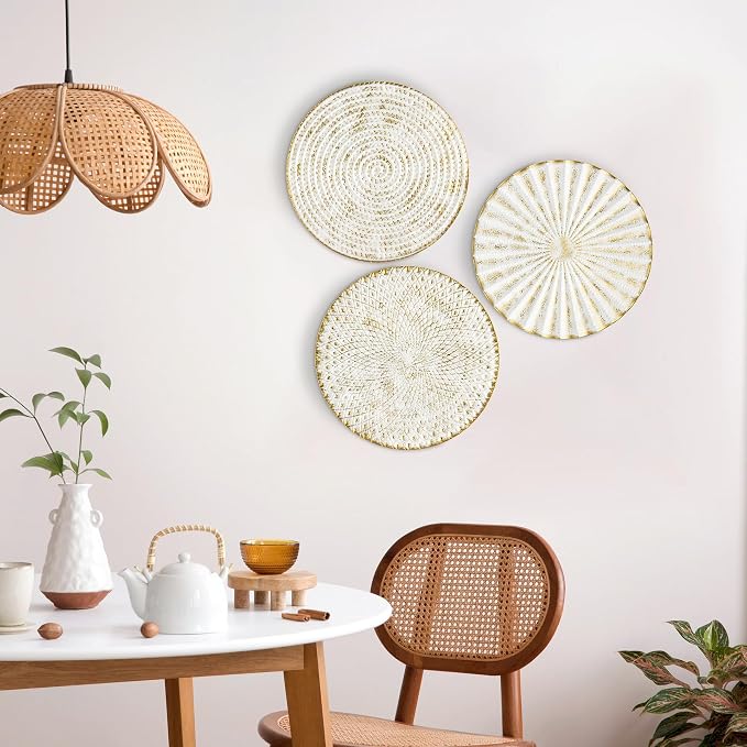 Briful 12" Wall Décor Pack of 3 Metal White Washed Starbursts Radial Plate Wall Art Modern Accent Hanging Wall Decorations For Home Office Bedroom Or Living Room Wall Sculptures - Image 3