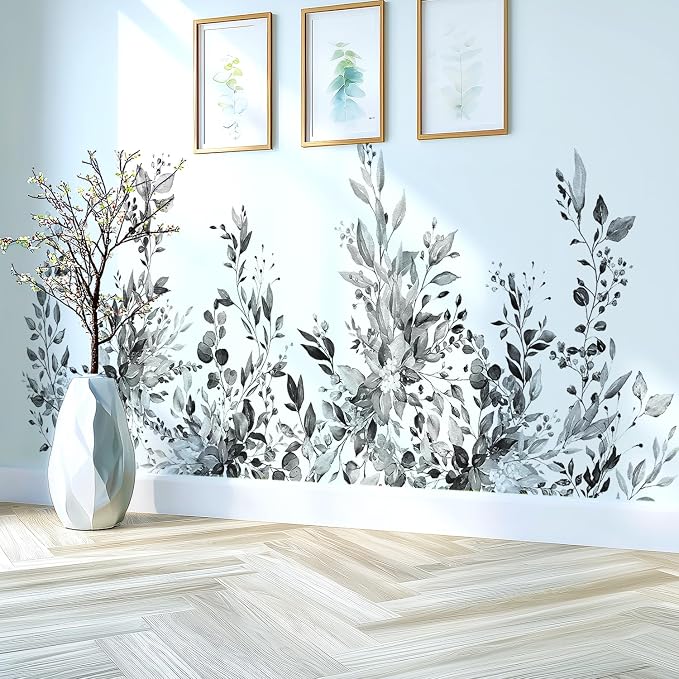 Black Plants Leaves Wall Decals Peel and Stick, Large Floral Flowers Vinyl Wall Stickers, Removable Vine Home Decor Art for Bedroom Living Room Classroom Office - Image 5