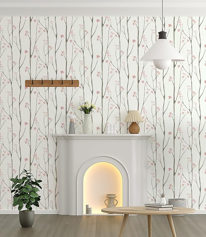 Timeet 197"x16" Floral Wallpaper Peel and Stick Wallpaper White and Pink Wallpaper Boho Self Adhesive Removable Wallpaper for Living Room Bedroom Bathroom Decor - Image 8