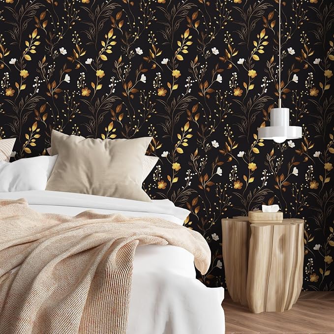 Laatse Black Floral Leaf Vintage Wallpaper Peel and Stick 17.5" × 393" | Self Adhesive/Removable/Waterproof/Thick Vinyl Contact Paper for Bathroom Bedroom Shelf Cabinet Drawer,Prepasted,Easy Peel - Image 6