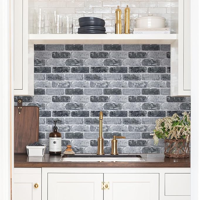 Commomy 3D Faux Brick Peel and Stick Tiles 10 pcs 11.8" x 11.8" | Small Size Thin PVC Brick Wall Panels Farmhouse Brick Wallpaper Tile for Kitchen Backsplash,Living Room(Covers 9.7 sq.ft) - Image 2