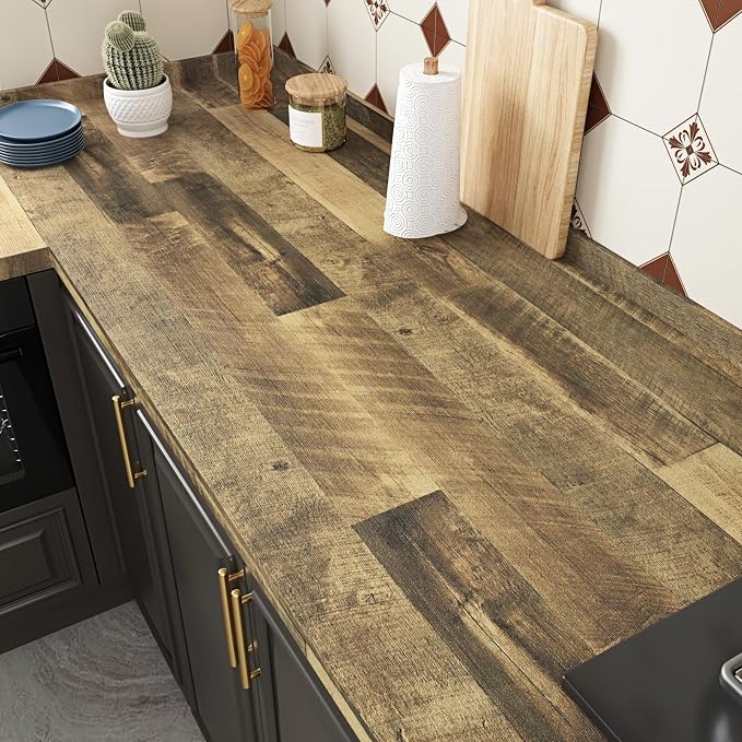 WESTICK Brown Wood Contact Paper Peel and Stick Countertops Waterproof Wood Grain Wallpaper Countertop Contact Paper Removable Wooden Vinyl Wrap for Countertops Kitchen Table Cabinet 15.8"x394" - Image 2