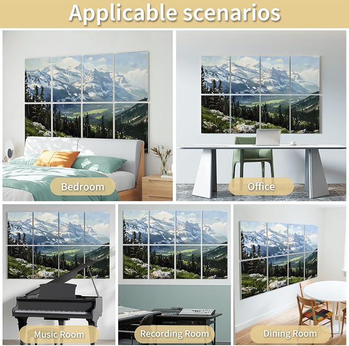 Art3d Acoustic Wall Panels, 48 x 32 in Set, 8-Pack Decorative Wall Art | UV-printed polyester, helps reduce echo, sound absorbing decor for living room, bedroom, office, studio and gaming room - Image 2
