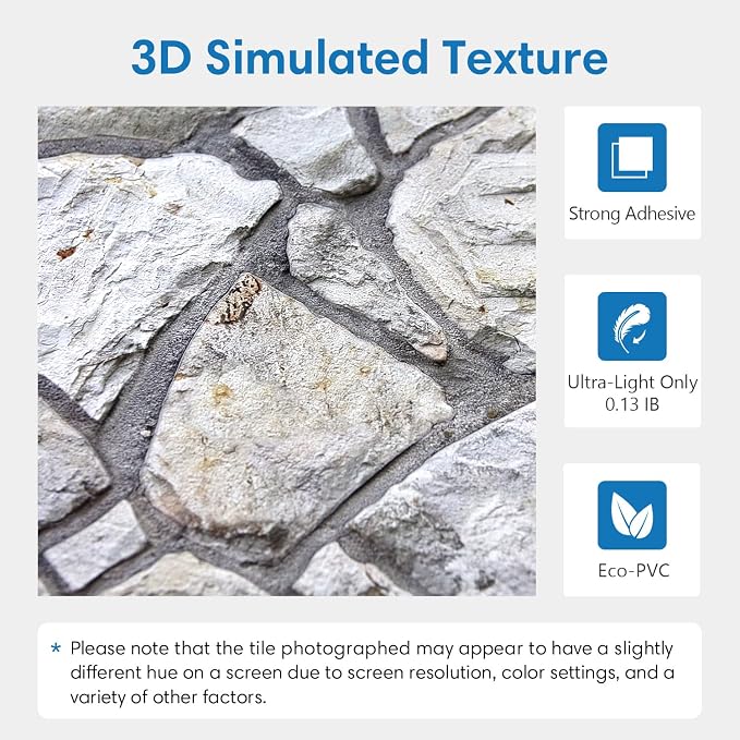 COMSTICKC 3D Faux Stone Wall Panels Peel and Stick, 10 Pcs 11.8" x 11.8" | Not Real Stone, Ultra-Light Thin PVC Wall Sticker, Fake Rock Decorative Tile Covering for DIY Interior Decor, Cover 9.7 sq ft - Image 3