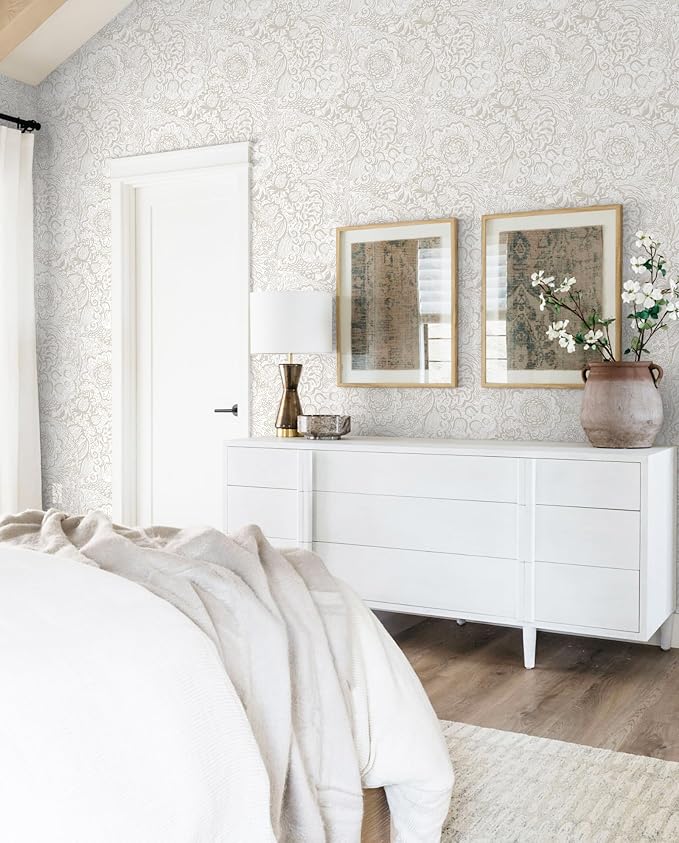 Peel and Stick Wallpaper Boho Grey Wall Paper Grey and White Floral Wallpaper for Bedroom Bathroom Removable Self-adhsive Contact Paper for Cabinets Nursery Shelf Liner 17.3" x 118" - Image 6