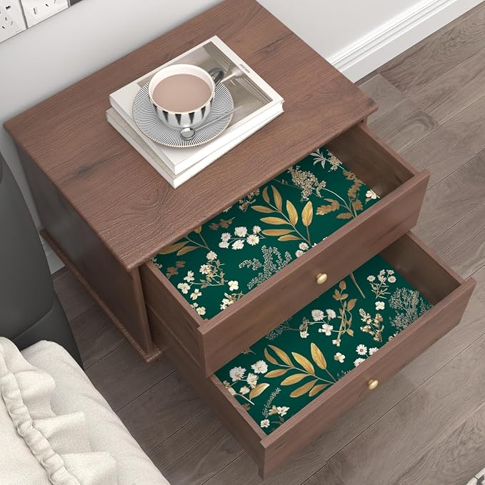 Laatse Vintage Dark Green Gold Floral Peel and Stick Wallpaper 17.5"x118" | Self Adhesive/Removable/Waterproof/Thick Vinyl Contact Paper for Bathroom Bedroom Shelf Cabinet Drawer,Prepasted,Easy Peel - Image 2